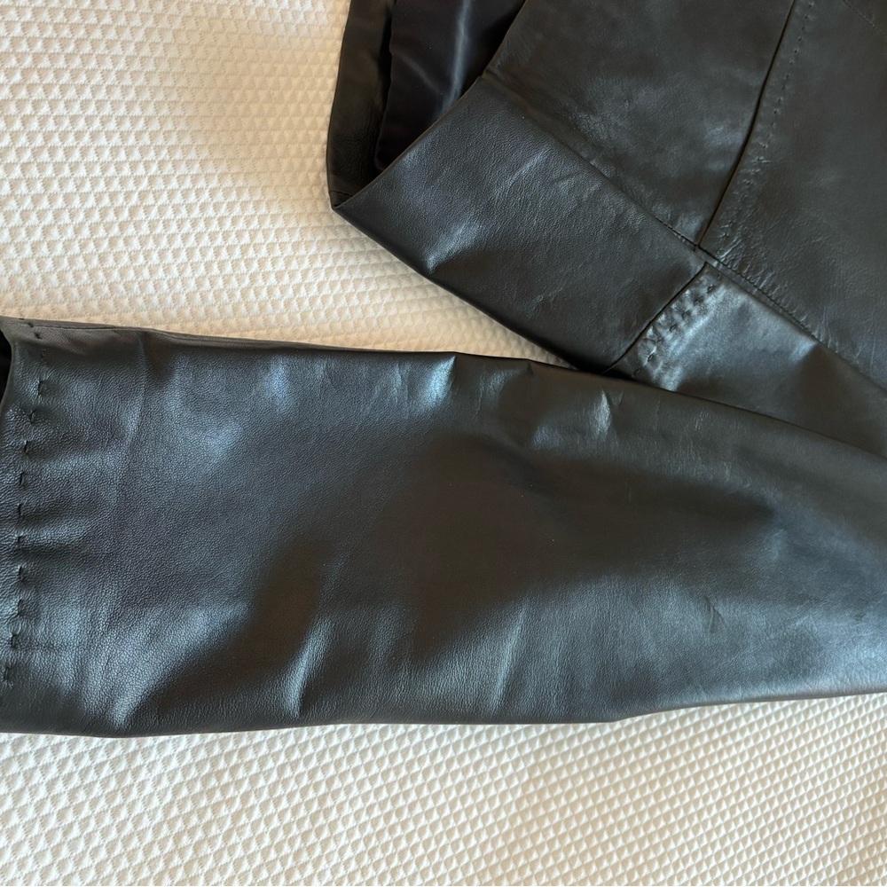 Talbots Black Leather Round-Neck Button Jacket - image 5